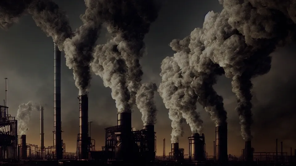 A factory with smoke coming out of the stacks.