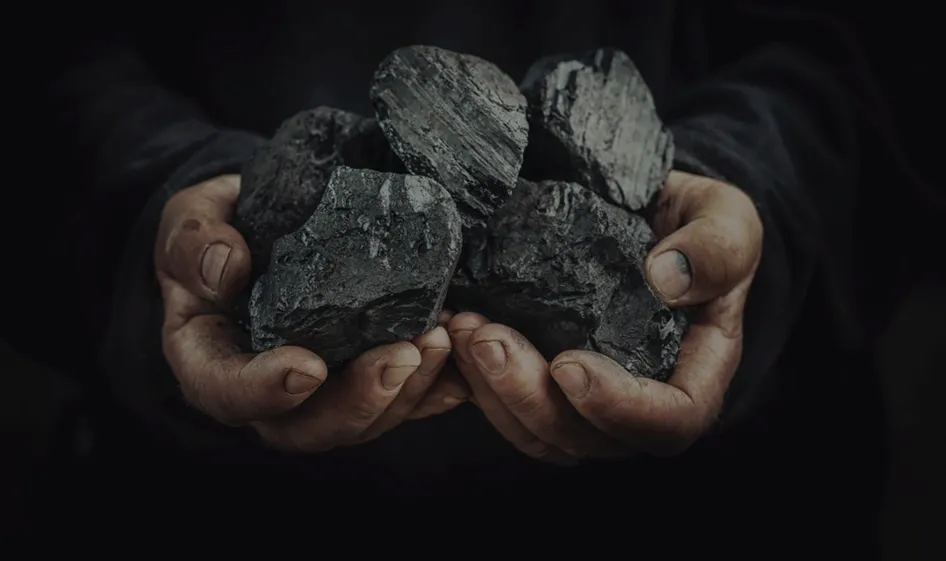 A person holding coal in their hands.